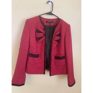 Nine West Suit Jacket Raspberry Red Black Lace Bows‎ Career Blazer